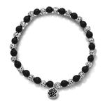 LH Scroll Bead with Matte Black Onyx Faceted Bead 4mm Alternate Stretch Bracelet