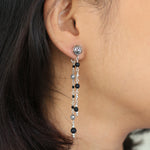 LH Scroll Bead with Matte Black Onyx 2mm & 4mm Wire-Wrapped Waterfall Stud Earrings