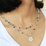 "Dream Big" Round Pendant with Lh Scroll Bead Moss Agate 4mm Wire-Wrapped Necklace