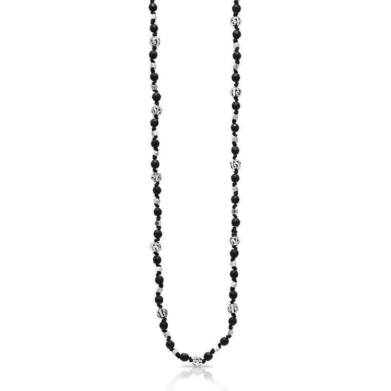 LH Scroll Bead with Matte Black Onyx 4mm Knot Necklace