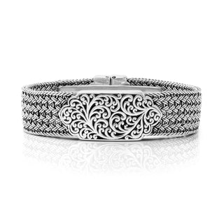 Textile Weave Bracelet (15mm) with LH Signature Scroll Alhambra ID & Butterfly Closure