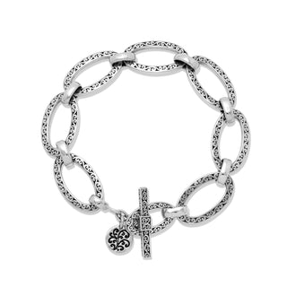 LH Scroll Large Square Sided Oval Link Bracelet