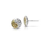 18K Gold Accent Signature Open Scroll Yin-Yang Sterling Silver Stud Earrings