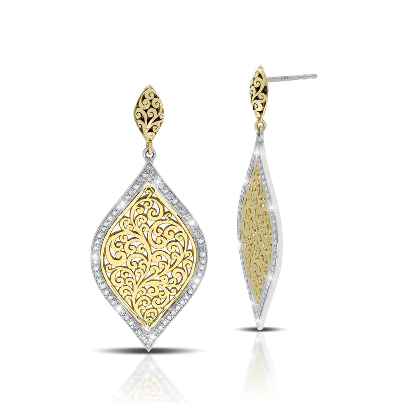 Marquise 18K Gold Drop and Diamond (.62 cts) Earrings