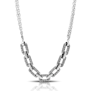 LH Scroll Rectangular Link and Double Chain 19" - 22" Necklace
