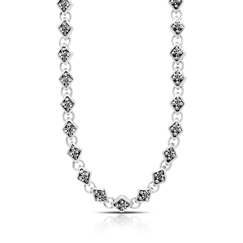Diamond Granulation with Classic Signature Lois Hill Scroll Chain Link Necklace 18"