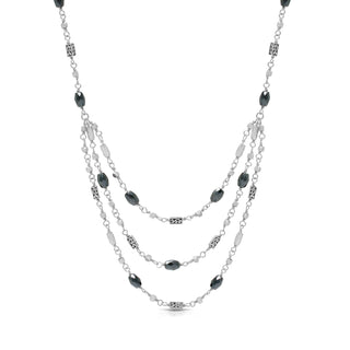 Hematite & LH Scroll Barel Beads In Three Strands Wire-Wrapped Necklace  (17"-20")