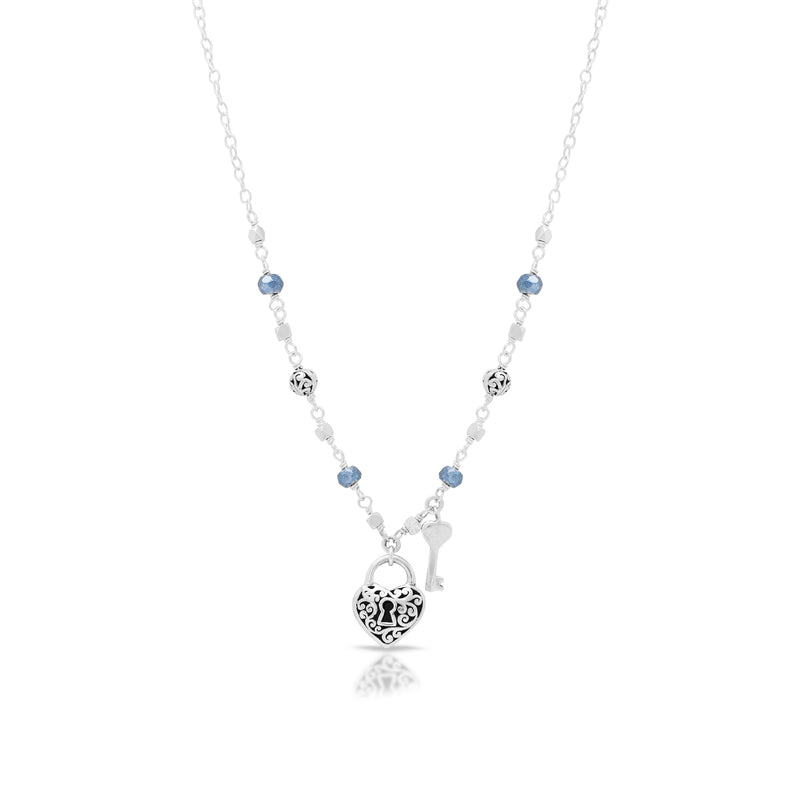 Dark Blue Pyrite Petite Heart Padlock Necklace 18" - 20"