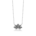 LH Signature Scroll Sterling Silver Delicate Lotus Pendant Necklace in 18" Adjustable Chain.  Pendant Size 14mm
