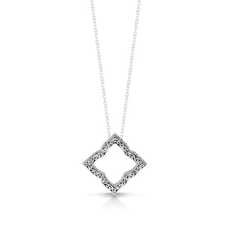 LH Signature Scroll Sterling Silver Diamond Shaped Pendant Necklace