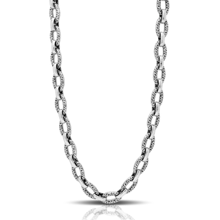 LH Scroll Domed Oval Link with Hammered Flat Connector Necklace 18" - 21"