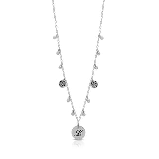 Personalized Hammered Initial Disc with Spacy Charms Necklace (16''-18'')