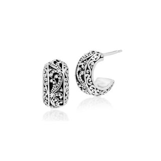 Small Carved Scroll & Granulated Hoop Earrings