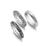 3-Stack 4mm Granulated, LH Scroll & Hammered Rings (12mm total width)