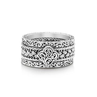 Alhambra LH Scroll 6mm Textile Weave 3-Stack Ring (12mm total width)