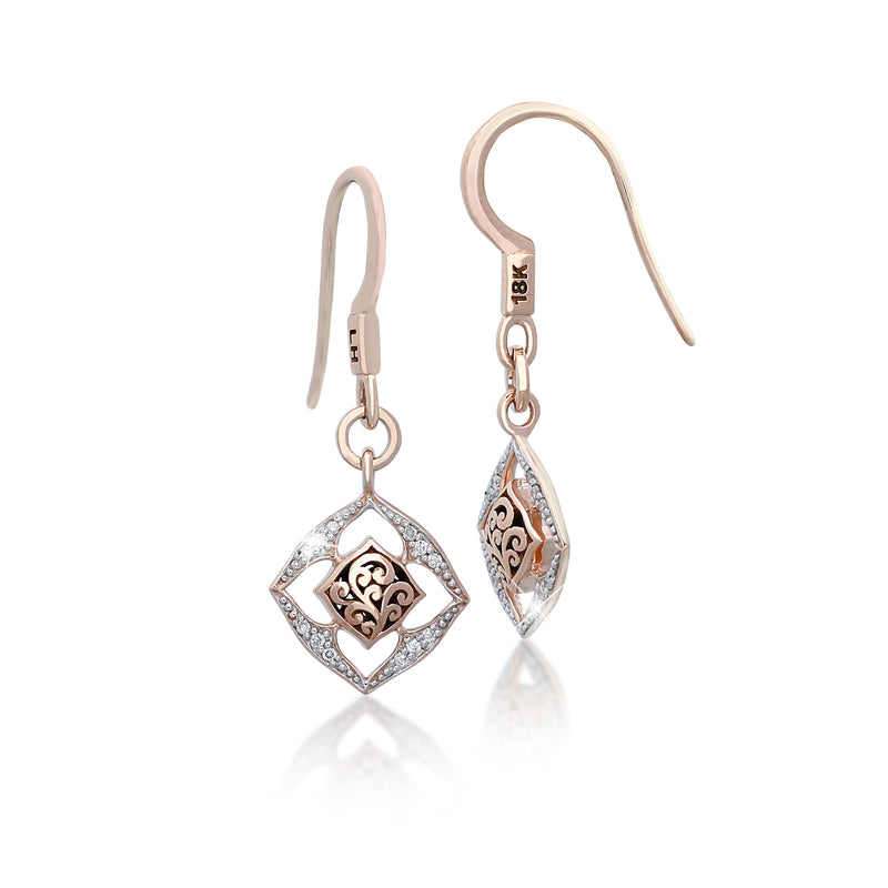 18K Rose Gold Kite and Diamond (0.10 CT) Cutout with Classic Signature Lois Hill Scroll Earrings (13mm*18mm)