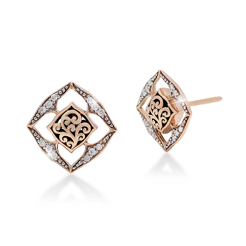 18K Rose Gold and Cutout Diamond (0.10 CT) with Classic Signature Lois Hill Scroll Stud (13mm*12mm)