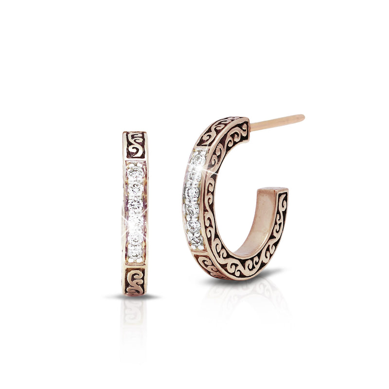 18K Rose Gold and White Diamond (0.13 CT) with Classic Signature Lois Hill Scroll Strip Hoop Earrings