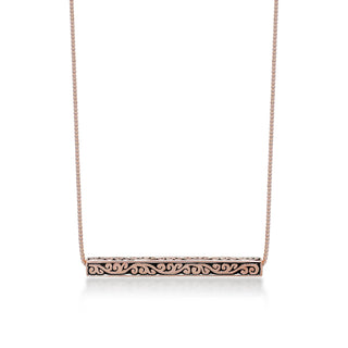 18K Rose Gold Horizontal with Hand Carved Signature Lois Hill Scroll 16" Necklace (25mm*3mm)