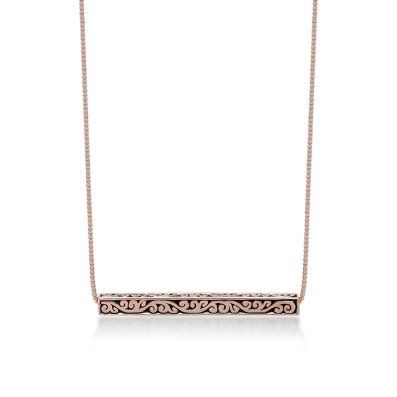 18K Rose Gold Horizontal with Hand Carved Signature Lois Hill Scroll 16" Necklace (25mm*3mm)