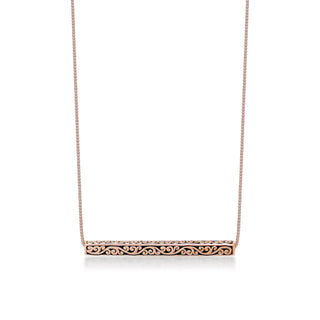 18K Rose Gold Horizontal Bar with Lois Hill Signature Scroll (30mm*3mm). Adjustable Chain 16"