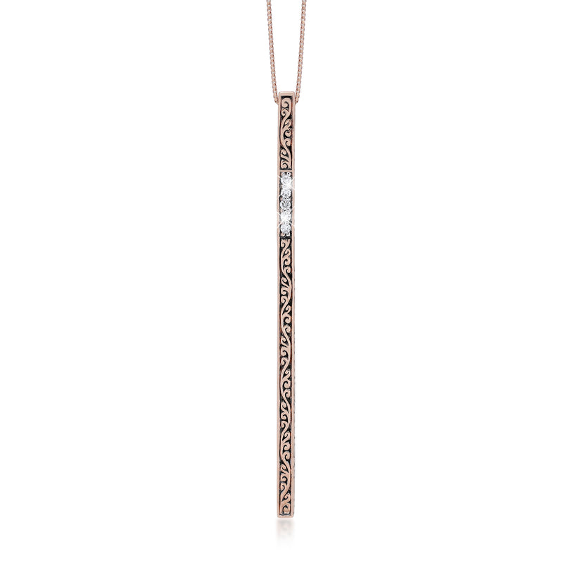 18K Rose Gold Bar and Diamond (0.05 CT) line with Classic Signature Lois Hill Scroll Necklace (2mm*55mm)