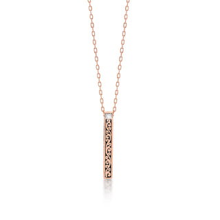 18K Rose Gold Bar and Diamond (0.01 CT) Sides with Signature Lois Hill Scroll Pendant Necklace (2mm*17mm)