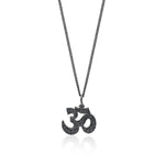 Black Diamond 'Om' Pendant Necklace in Black Rhodium Plated Sterling Silver