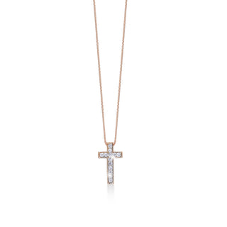 18K Rose Gold Classic Signature Lois Hill with White Diamond (0.13 CT) Cross on Cross Necklace (8mm*14mm)