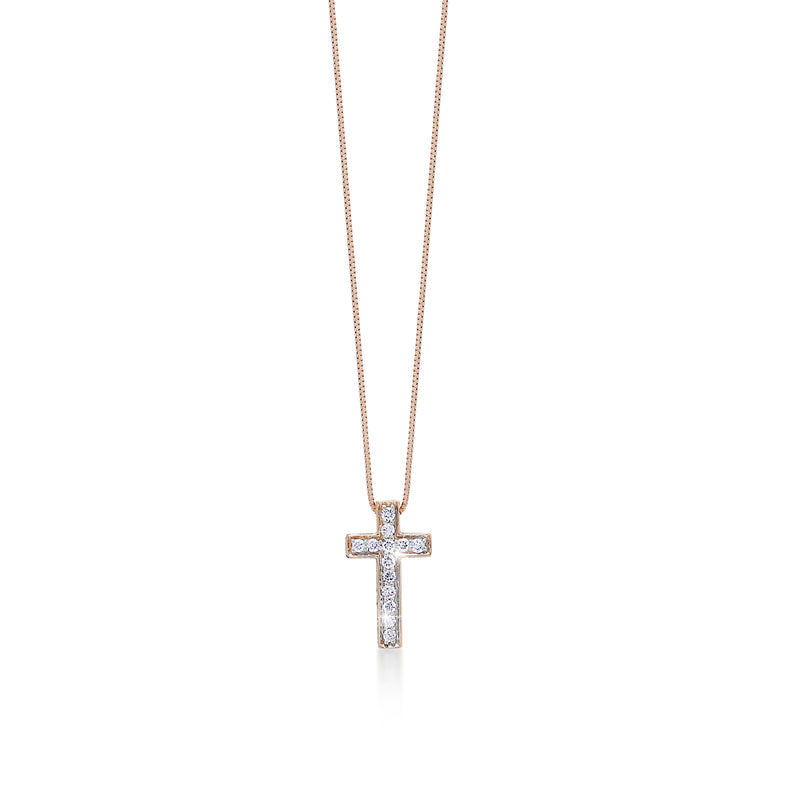18K Rose Gold Classic Signature Lois Hill with White Diamond (0.13 CT) Cross on Cross Necklace (8mm*14mm)