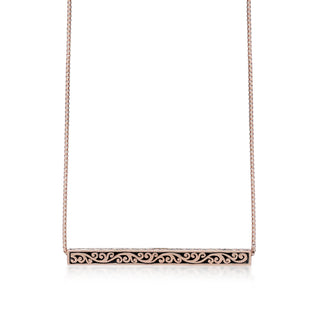 18K Rose Gold with Lois Hill Intricate Scroll Bar Necklace (30mm*3mm). Adjustable Chain 18"