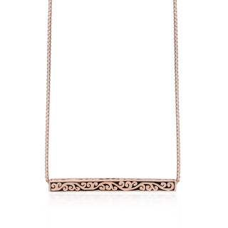 18K Rose Gold Bar with Intricate Lois Hill Signature Scroll Neklace (25mm*2mm). Adjustable Chain 18"