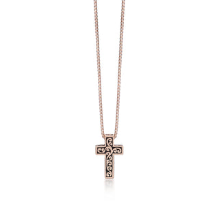 18K Rose Gold Cross with Lois Hill Scroll Nekalce (7mm*11mm). Adjustable Chain 18"