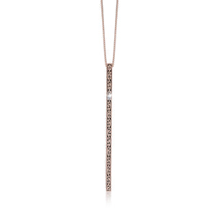18K Long Rose Gold Bar Classic Signature Lois Hill Scroll with Diamond (0.01 CT) Strip Necklace (2mm*54mm)