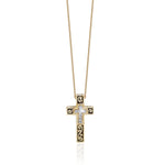 18K Gold and White Diamond (0.04 CT) with Intricate Signature Lois Hill Scroll Double Cross Necklace (9mm*15mm)