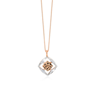 18K Rose Gold and Diamond (0.05 CT) Accents on Four Leaves Cutout with Signature Lois Hill Scroll Necklace (13mm*13mm)