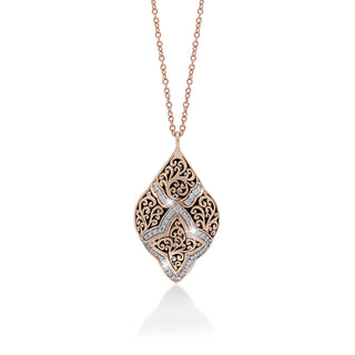 18K Rose Gold Classic Signature Lois Hill Scroll with White Diamond (0.25 CT)  Pattern Necklace (17mm*27mm)