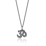 White Diamond 'Om' Pendant Necklace in Black Rhodium Plated Sterling Silver