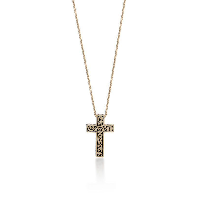 18K Yellow Gold LH Intricate Scroll Cross Necklace (9mm * 14mm)
