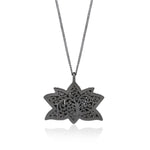 Brown Diamond Lotus Pendant Necklace in Black Rhodium Plated Sterling Silver