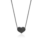 Black Diamond Heart Pendant Necklace in Black Rhodium Plated Sterling Silver