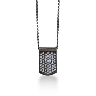 White Diamond Dog Tag  Pendant Necklace in Black Rhodium Plated Sterling Silver