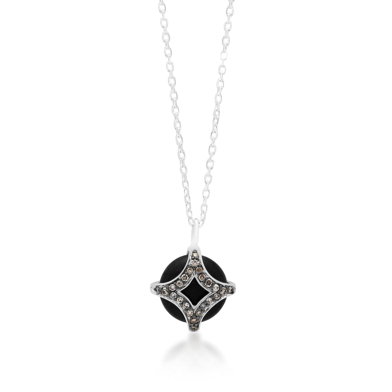Brown Diamond (0.13 CT) on Round Black Onyx with Classic Signature Lois Hill Scroll Necklace (12mm*16mm)