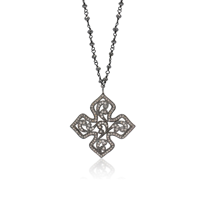 Four Arrow Sculpted Scroll Brown Diamond (7.33 CT) Roughcut Diamond Bead Necklace (29mm*34mm)