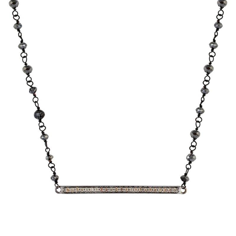 Brown Diamond (6.36 CT) Bar Necklace with Black Diamond Beads (36mm*3mm)