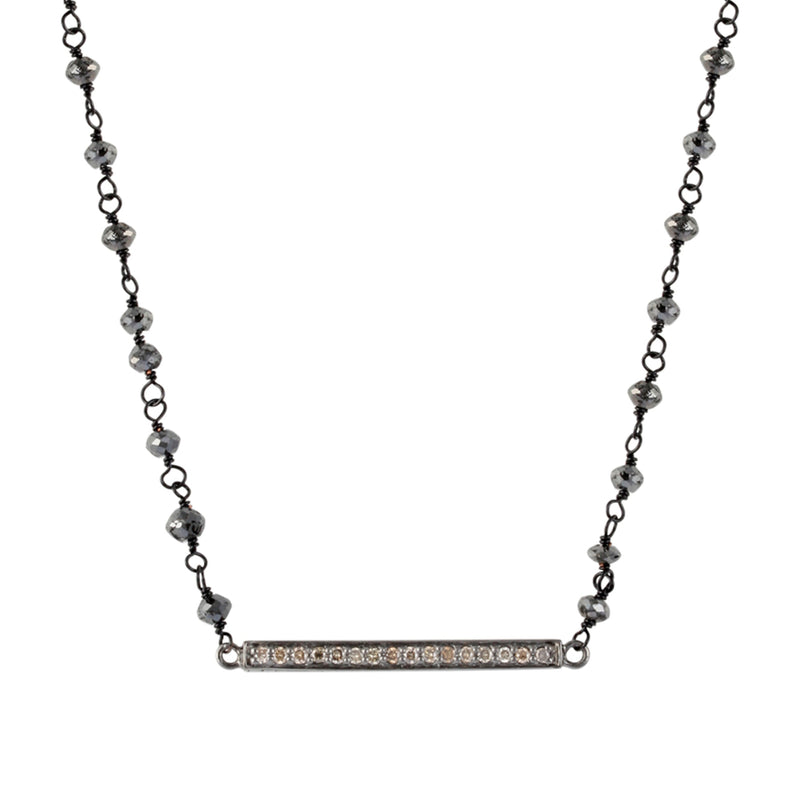 Brown Diamond (6.76 CT) Horizontal Bar on Roughcut Black Diamond Bead Necklace (25mm*3mm)