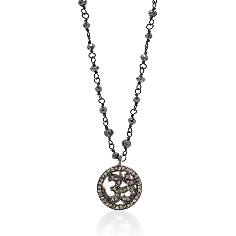 Symbolic 'Om' Brown Diamond (6.52 CT) Pendant with Black Diamond Bead Necklace (15mm*15mm)