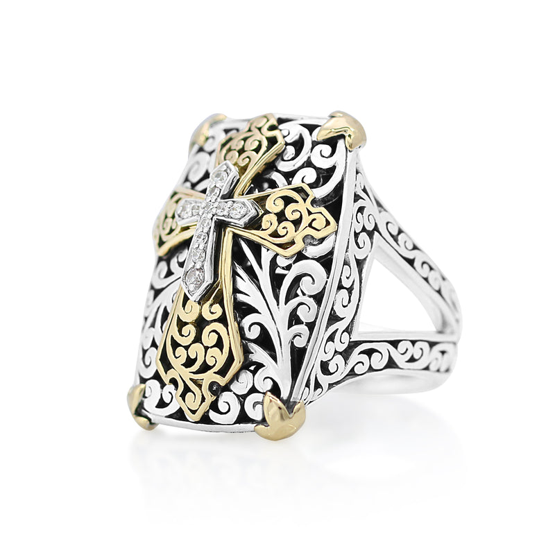 18K Gold, White Diamond, Sterling Silver Ring - Lois Hill Jewelry