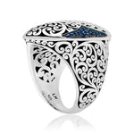 Marquise Blue Sapphire Wings (0.37 CT) with Classic Signature Lois Hill Sterling Silver Scroll Ring (19mm*31mm)