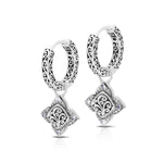 LH Diamond Scroll “Huggie” with Rhombus Carved Scroll Diamond Edge Earring Charm (sold as set)